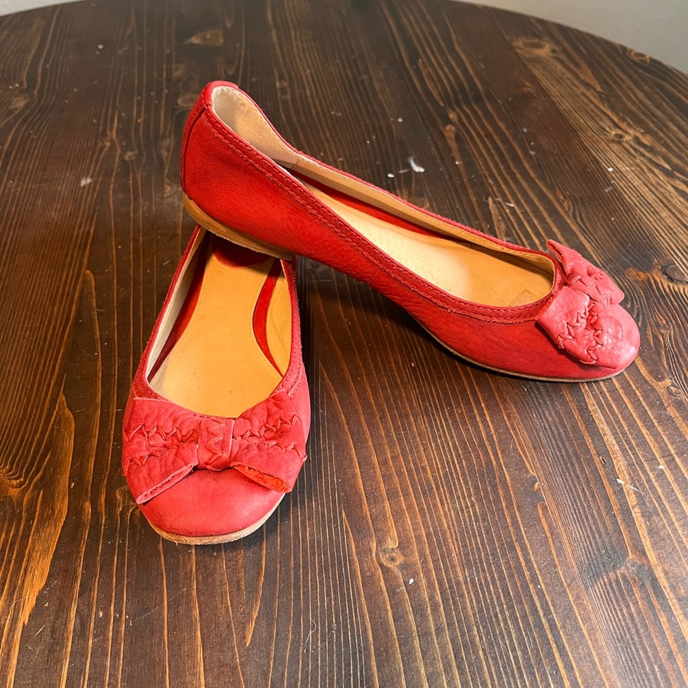 Frye Red Suede Bow Ballet Flats